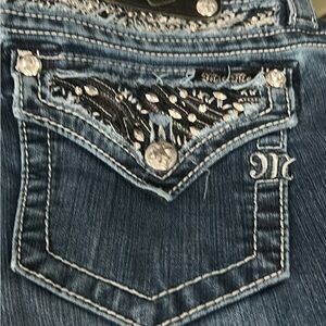 Miss Me Dark Blue Skinny Jeans with Embellished Back Pocket